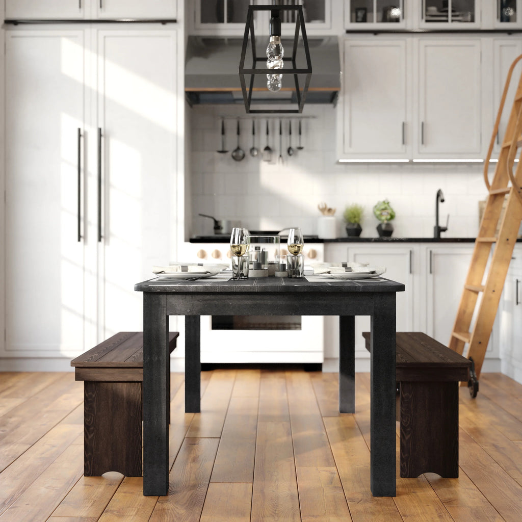 60" x 38" Rectangular Black Wash Solid Pine Dining Table K48793