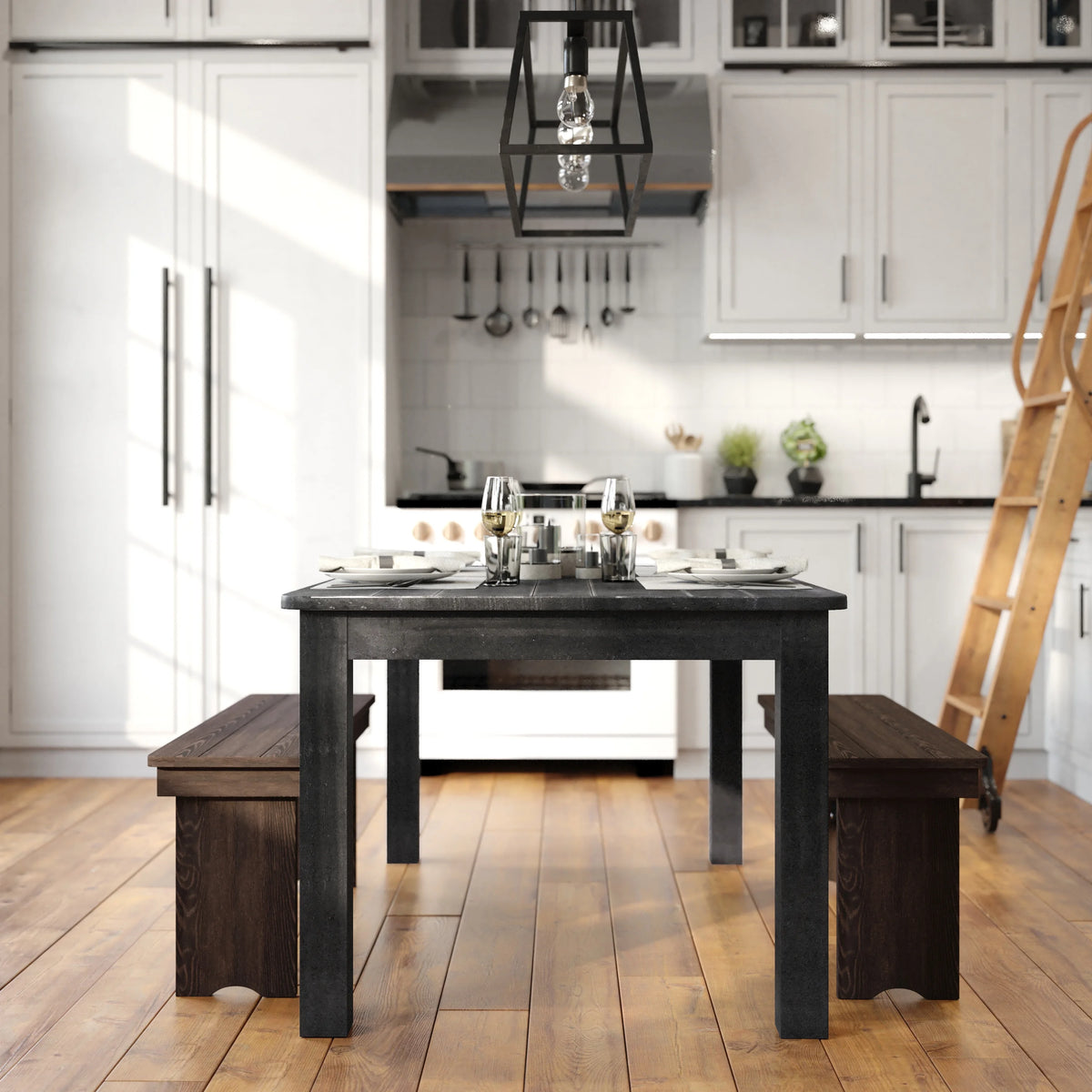 60" x 38" Rectangular Black Wash Solid Pine Dining Table K48793