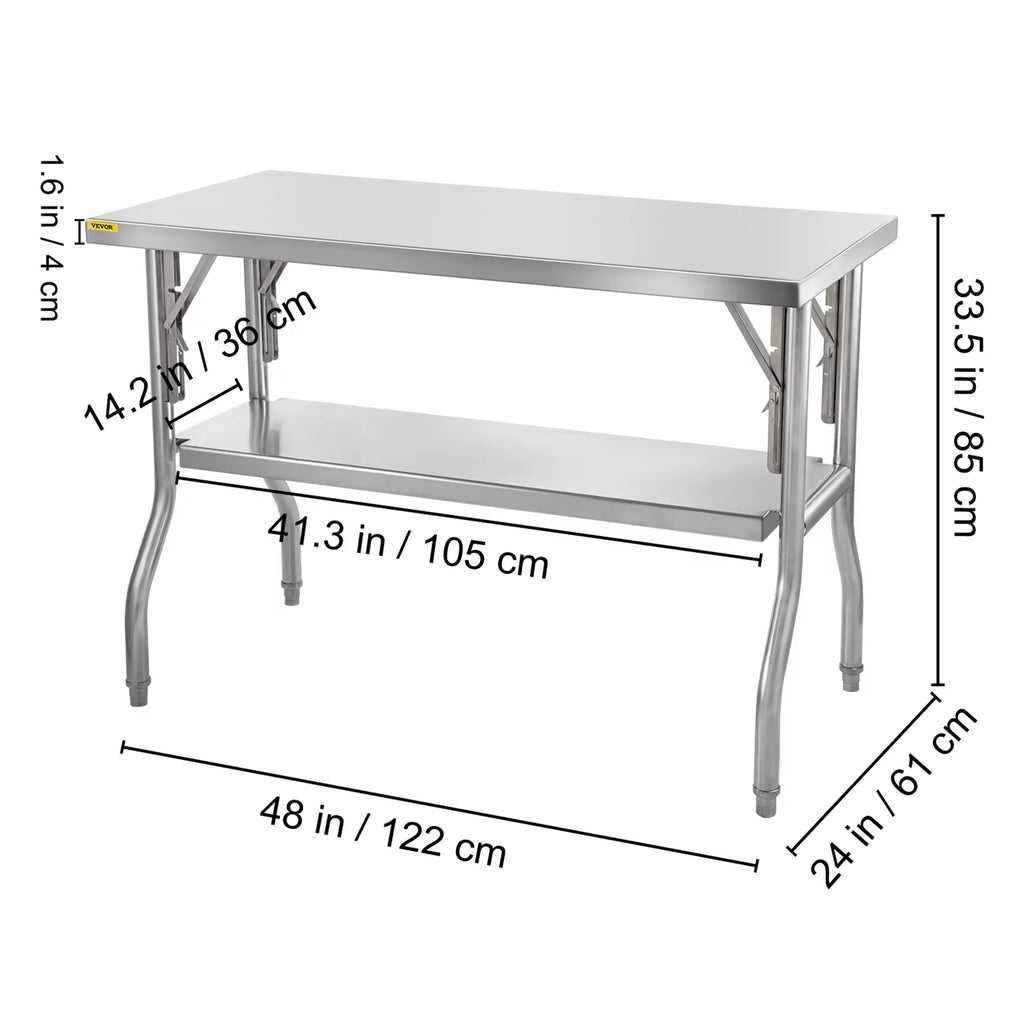 Stainless Steel Folding Prep Table 48 x 24 x 33.5 inch T127602