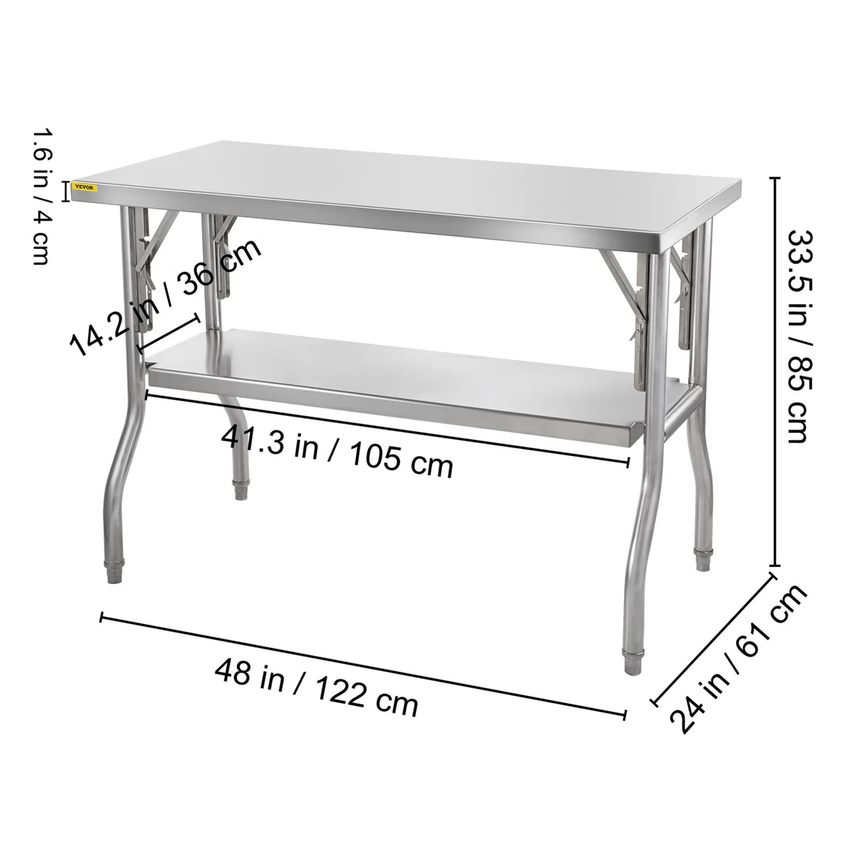 Stainless Steel Folding Prep Table 48 x 24 x 33.5 inch T127602