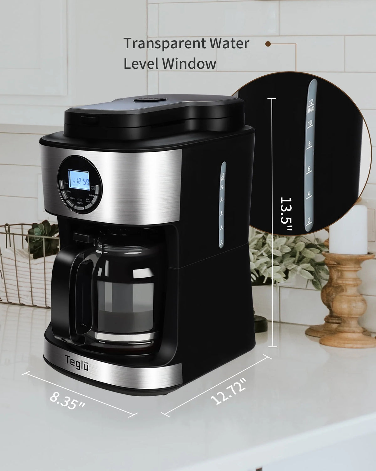 Black 12 Cups Programmable Grind and Brew Coffee Maker with Warming Plate R487