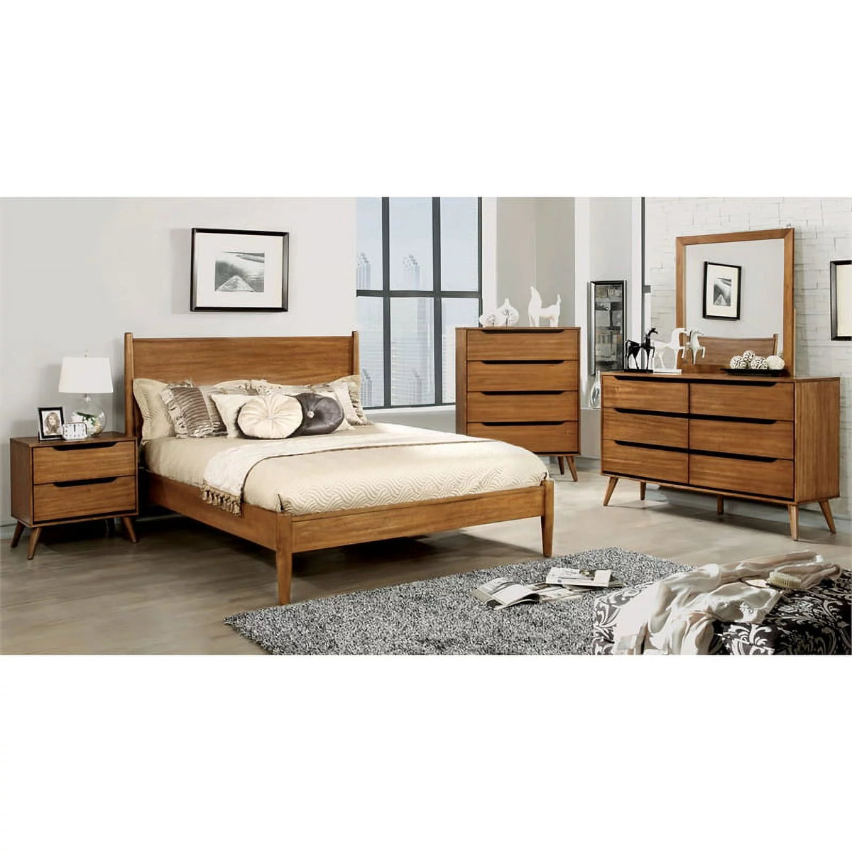 Solid Wood Full Platform Bed in Oak Z6728