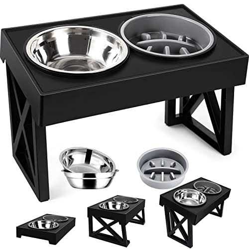Adjustable Elevated Dog Bowl Stand with Slow Feeder Bowl Z571