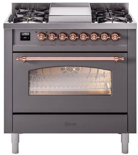 36 Dual Fuel Propane Gas Range Matte Graphite Copper Trim U287