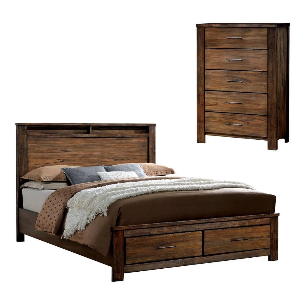 Oak Wood Queen Panel Bed and Chest Set R61437