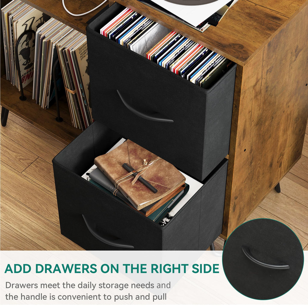 Vinyl Record Player End Table Stand with Cloth Drawer S323028