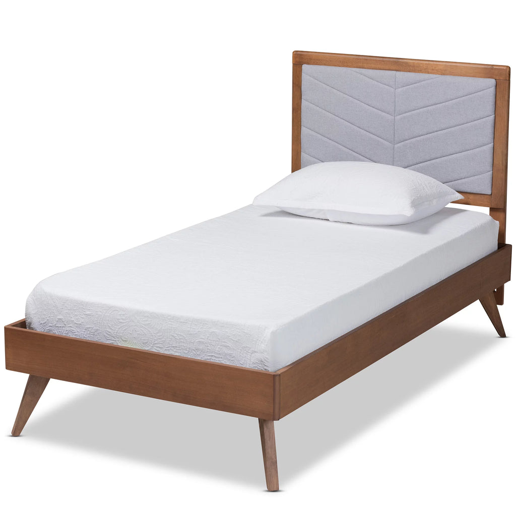 Light Grey Fabric Upholstered Twin Size Platform Bed X85633