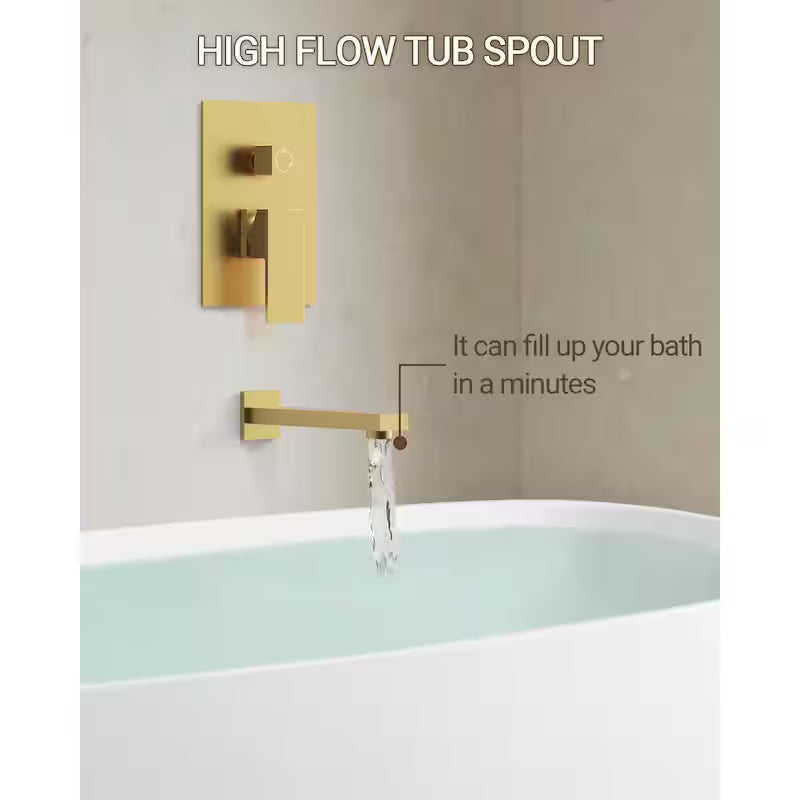 10 in. Wall Mount Shower Head and Tub Faucet 2.5 GPM Brushed Gold E720