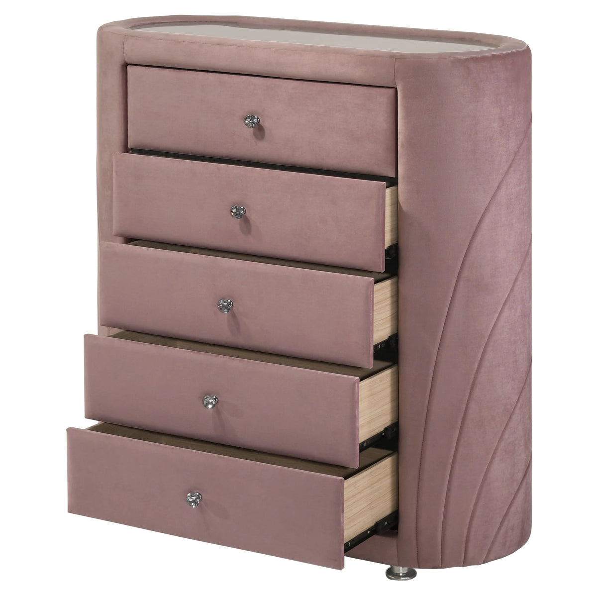 Pink 5 Drawer Velvet Upholstery Chest with Mirror I92524