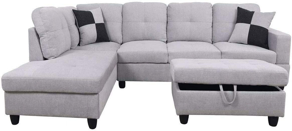 Grey White Right Hand Facing Sofa & Chaise with Ottoman U551