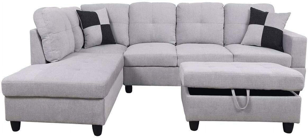 Grey White Right Hand Facing Sofa & Chaise with Ottoman U551