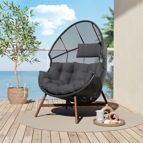 Oversized PE Wicker Egg Chair with Olefin Cushion and Stand V86528