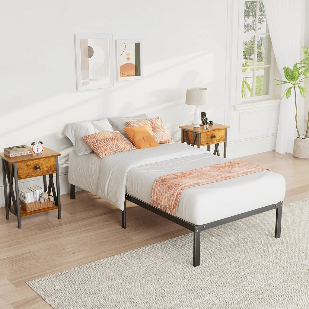 Full Size Heavy Duty Platform Bed Frame with Underbed Storage K5973