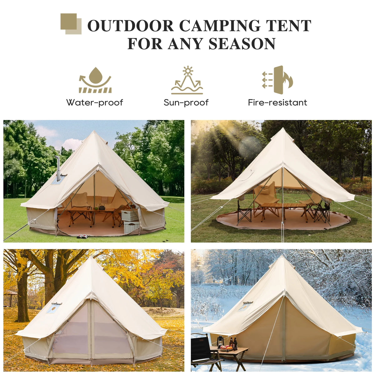 Cotton Canvas Bell Tent with Stove Jack, 4 Season, 5M, Green L2018