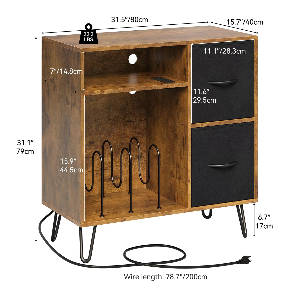 Vinyl Record Player End Table Stand with Cloth Drawer S323028