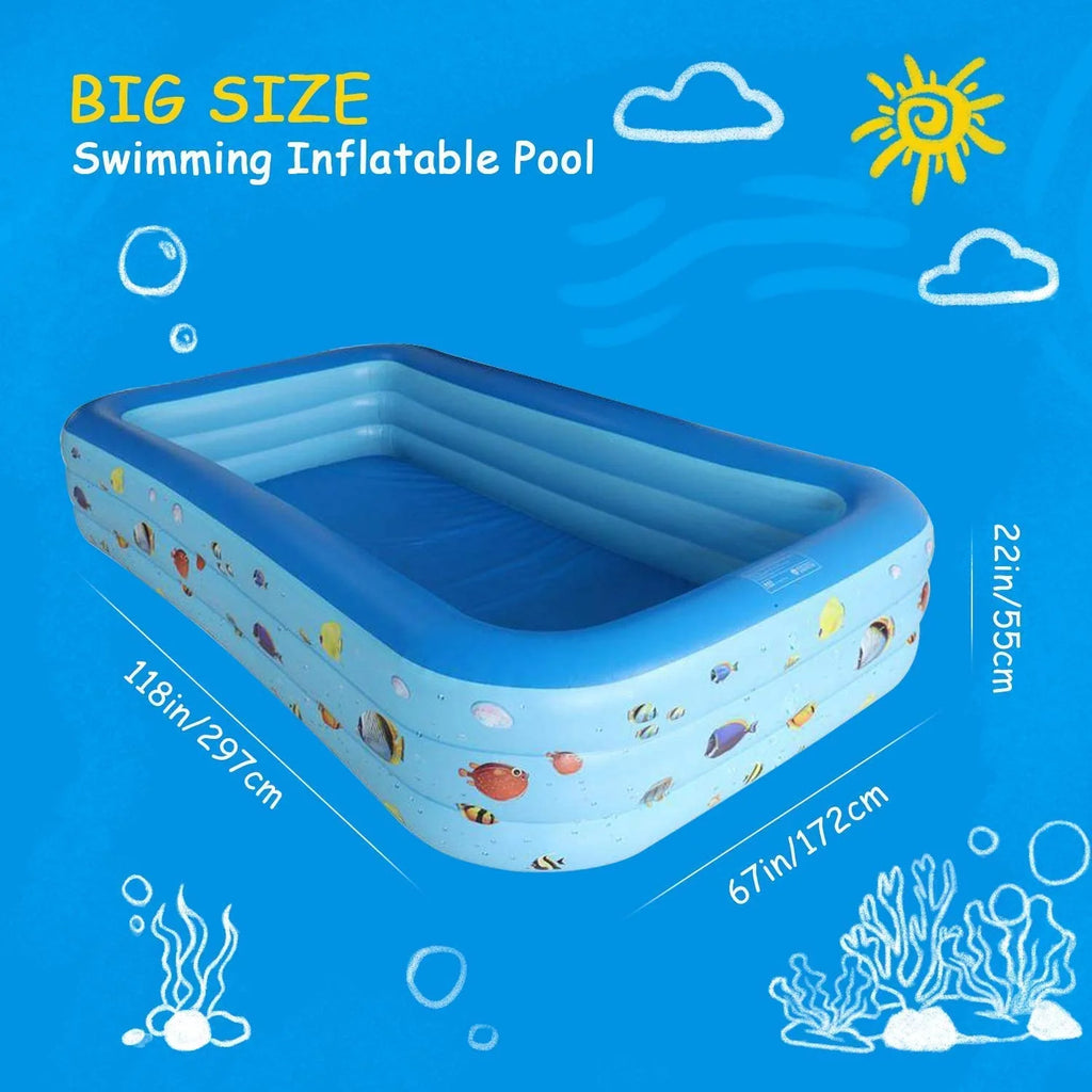 Inflatable Pool, Thickened Kiddie Pool, BPA-Free, 6.9 x 5 x 1.8 ft, Blue C48653