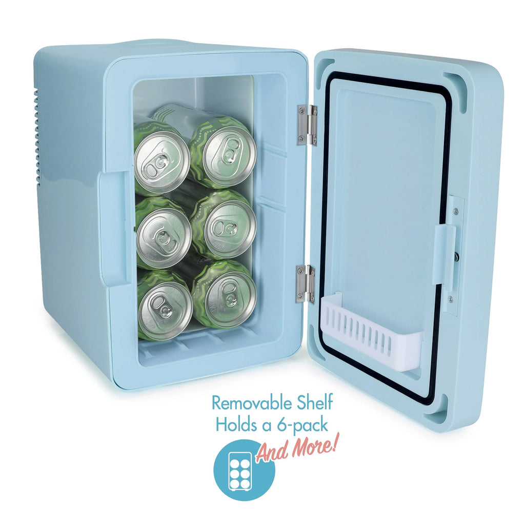 6 Can LED Lighted Mini Fridge with Mirror Door E1158