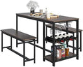 3-Piece Rustic Wood Dining Table Set with Benches T539553