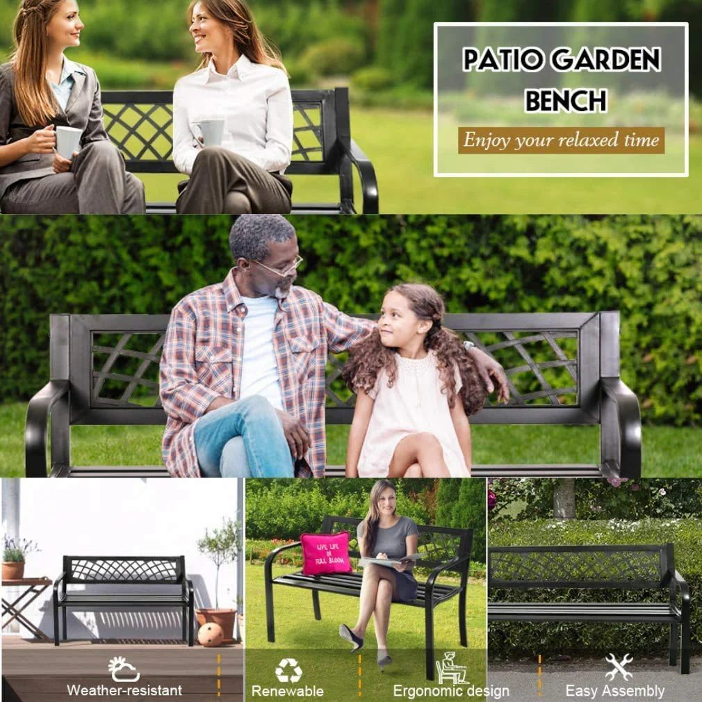 Black Outdoor Garden Bench with Armrests B4628