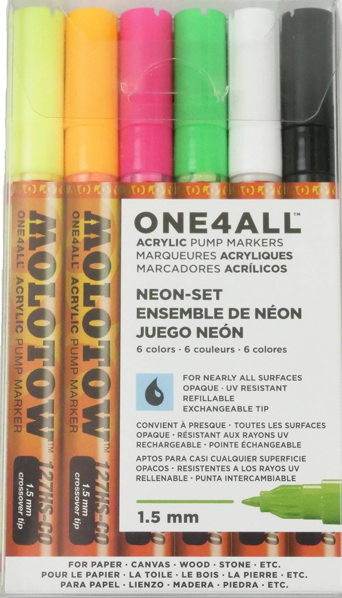 1.5 mm Neon Acrylic Markers Set of 6 N9938