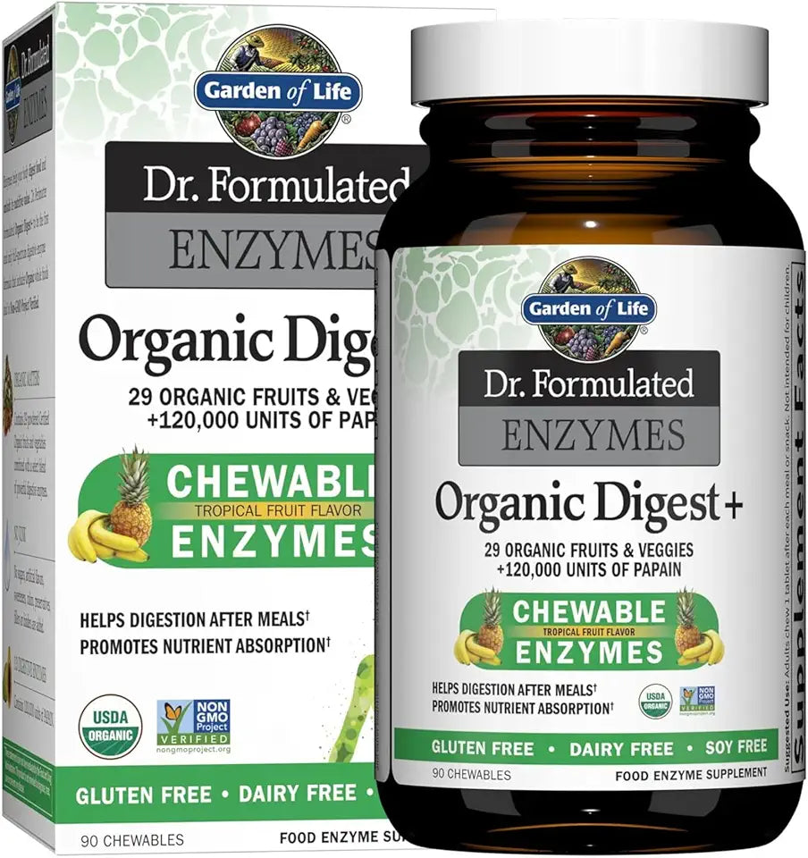 Organic Digestive Enzymes with Papain, Bromelain, Lipase, 90 Chewables J5024