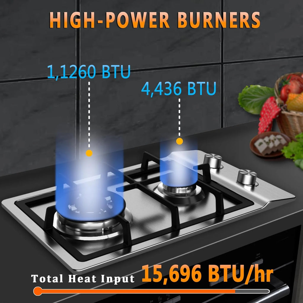 12 Inch 2 Burner Stainless Steel Gas Cooktop A6808