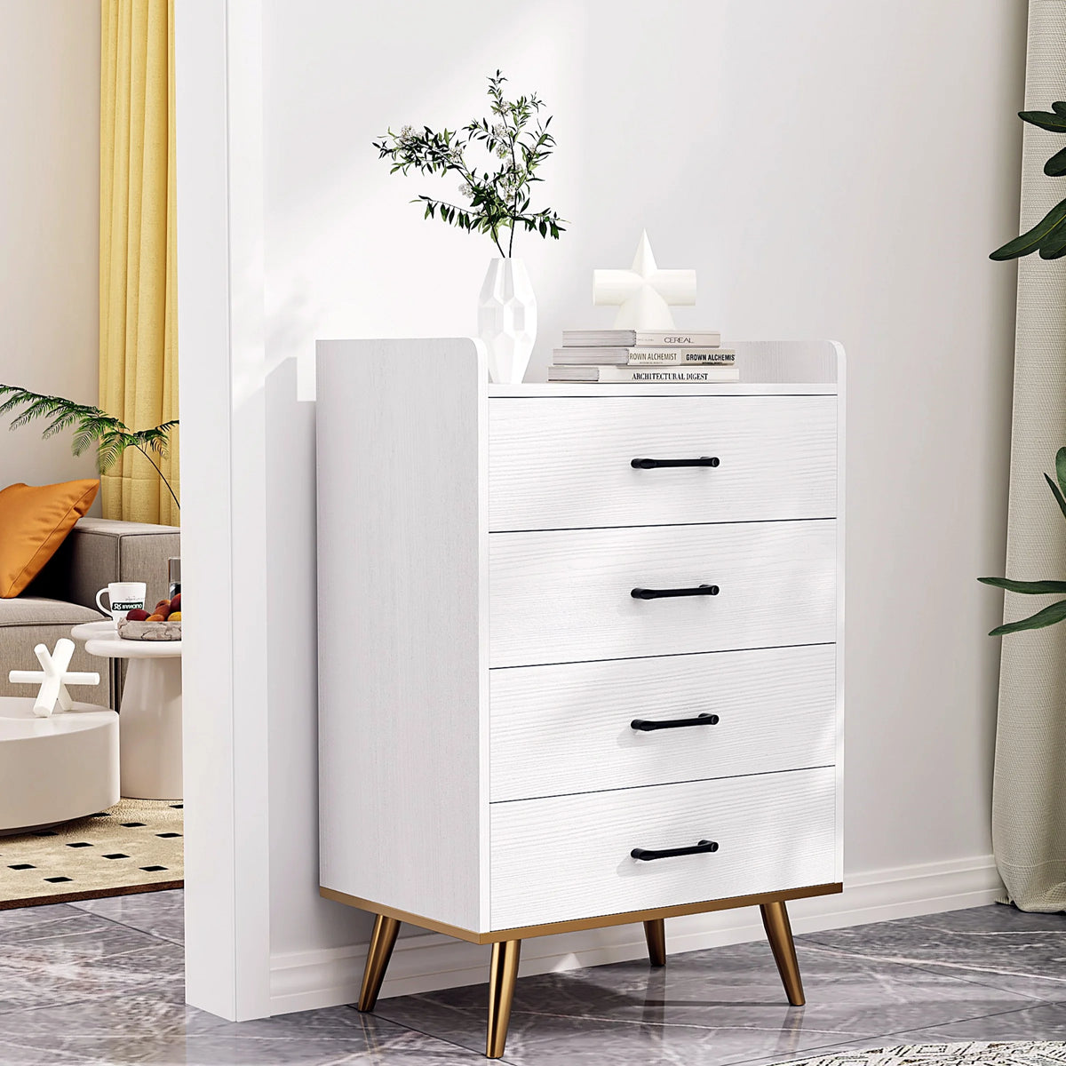 White 4 Drawer Wood Dresser L9030