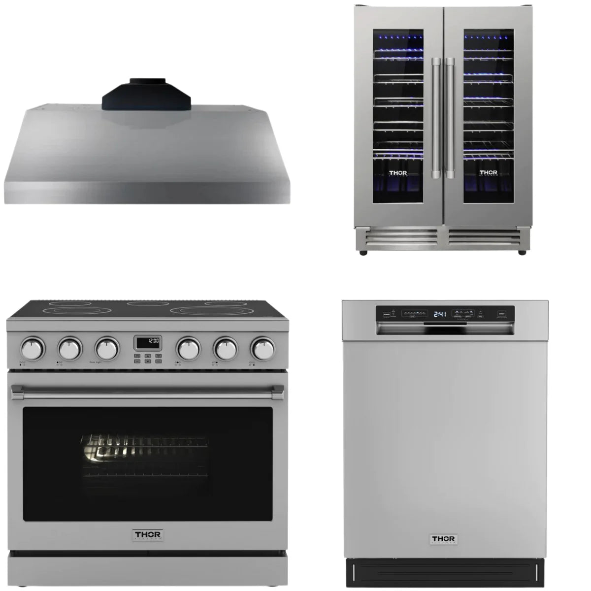 36 Electric Range, Range Hood, Dishwasher and Wine Cooler J689205