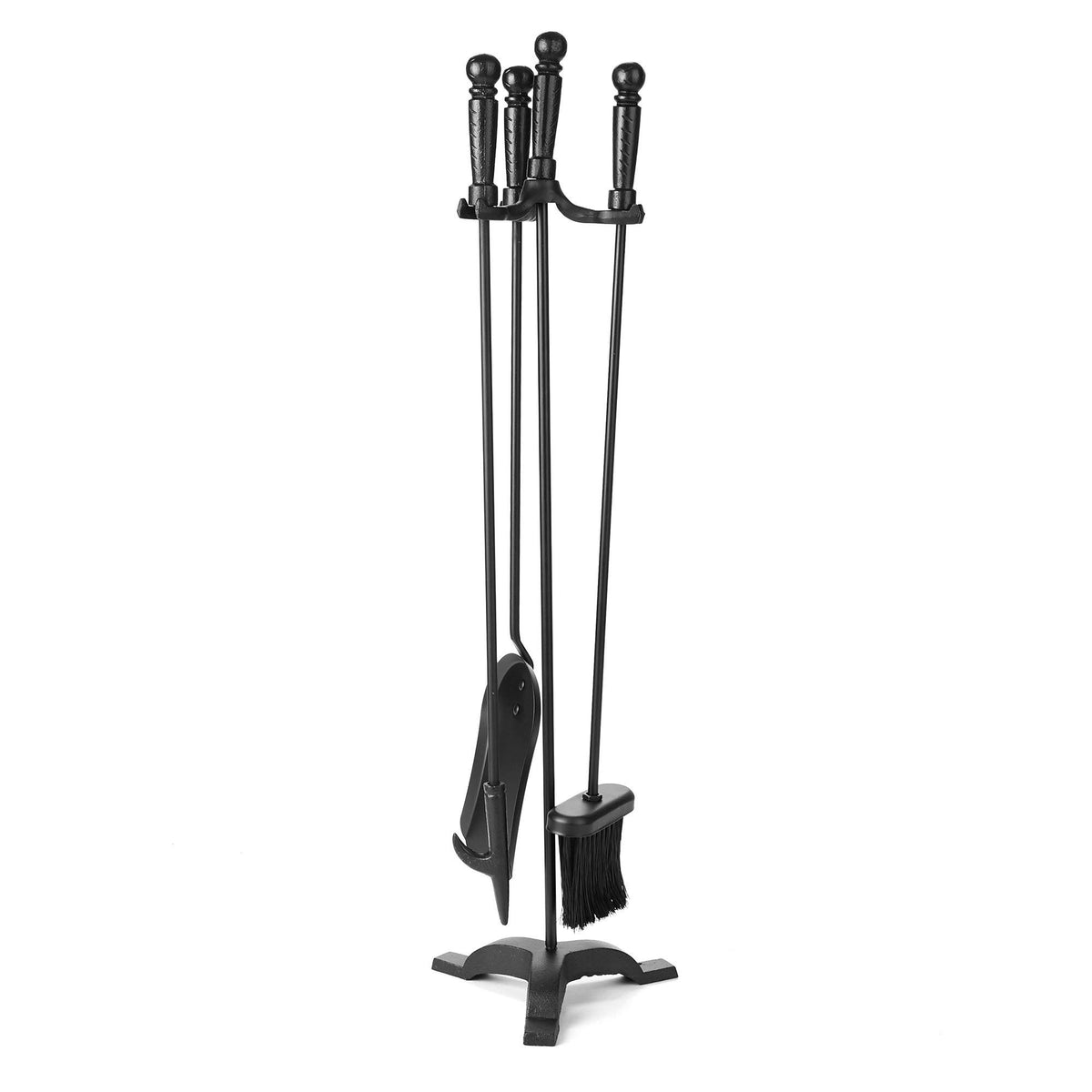 3 Piece Iron Steel Fire Place Set with Stand Brush Shovel and Poker Black W8321