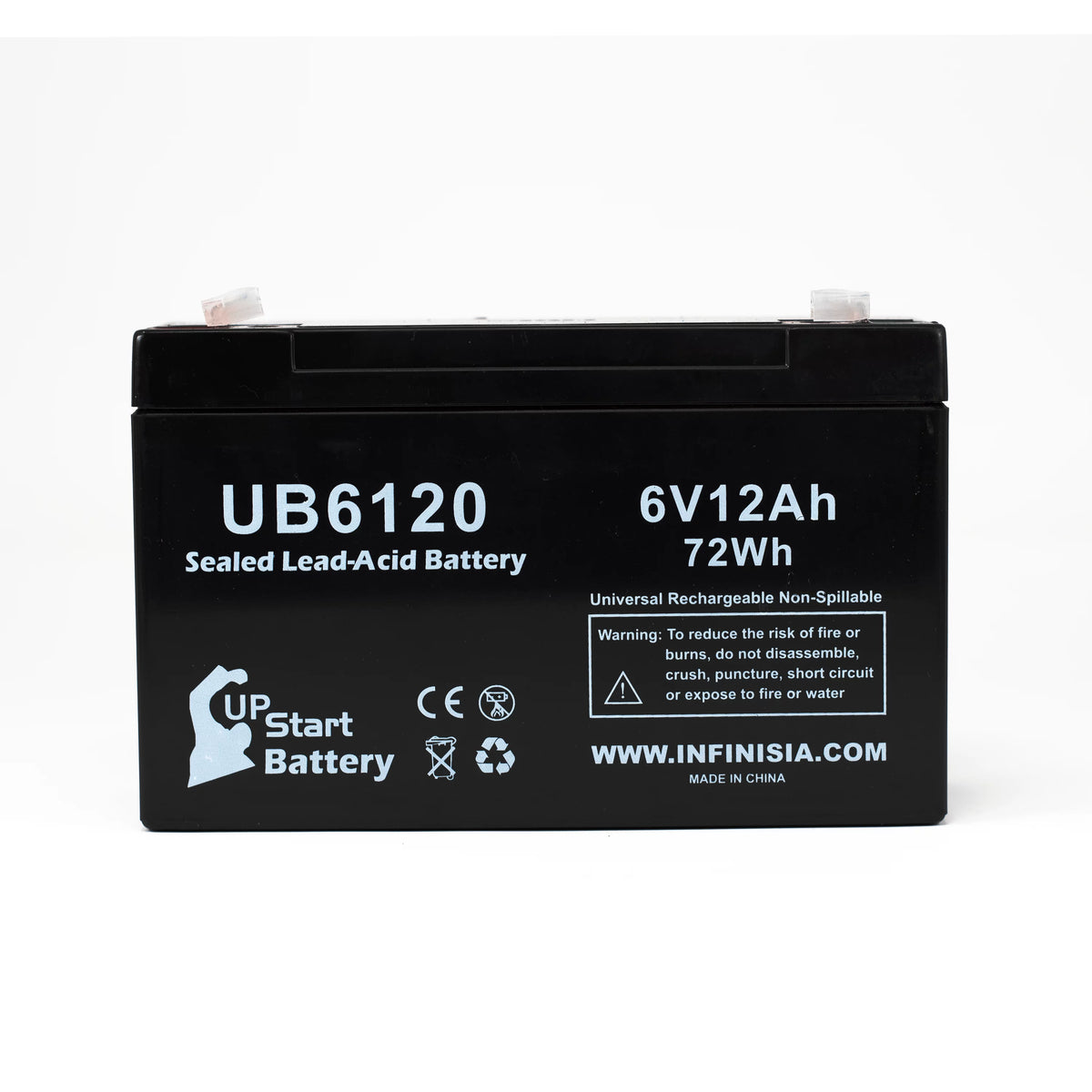 6V 12Ah Sealed Lead Acid Battery with F1 to F2 Terminal Adapters Q94241