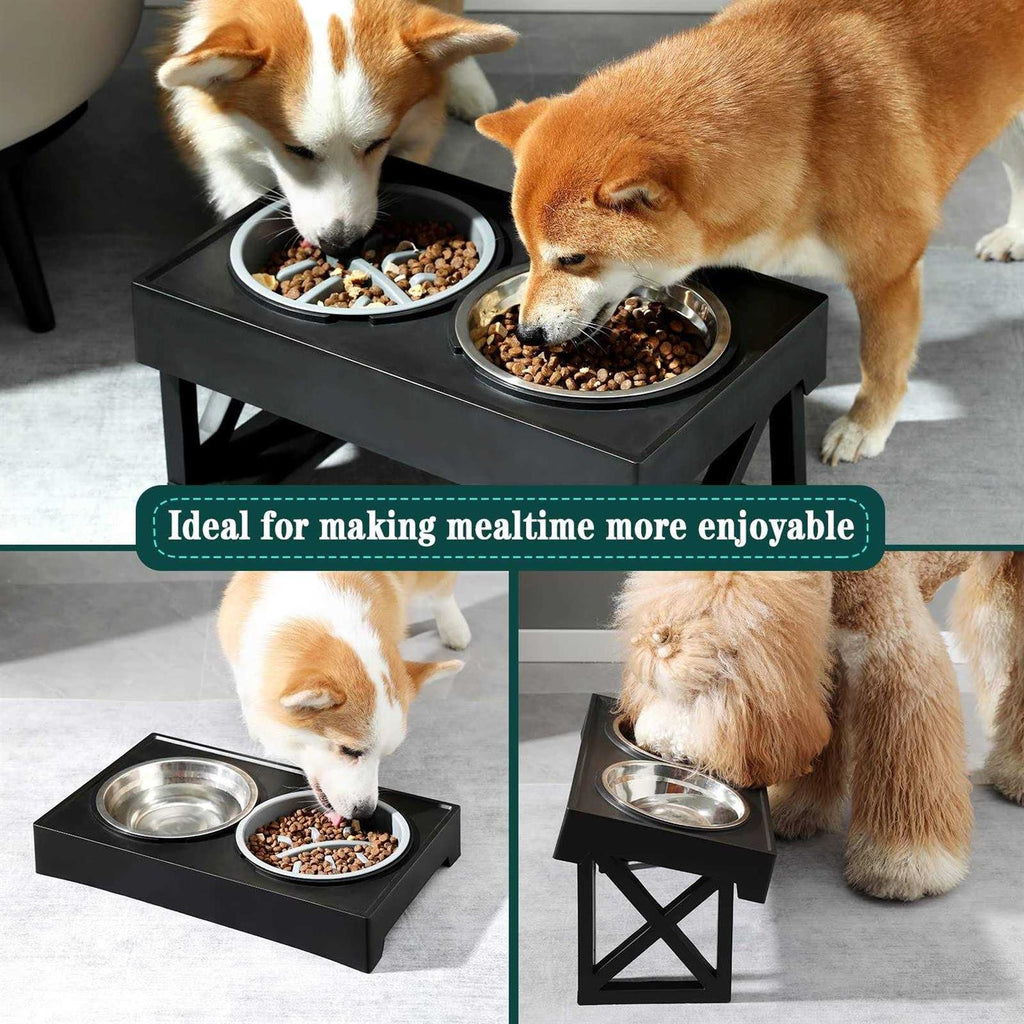 Adjustable Elevated Dog Bowl Stand with Slow Feeder Bowl Z571