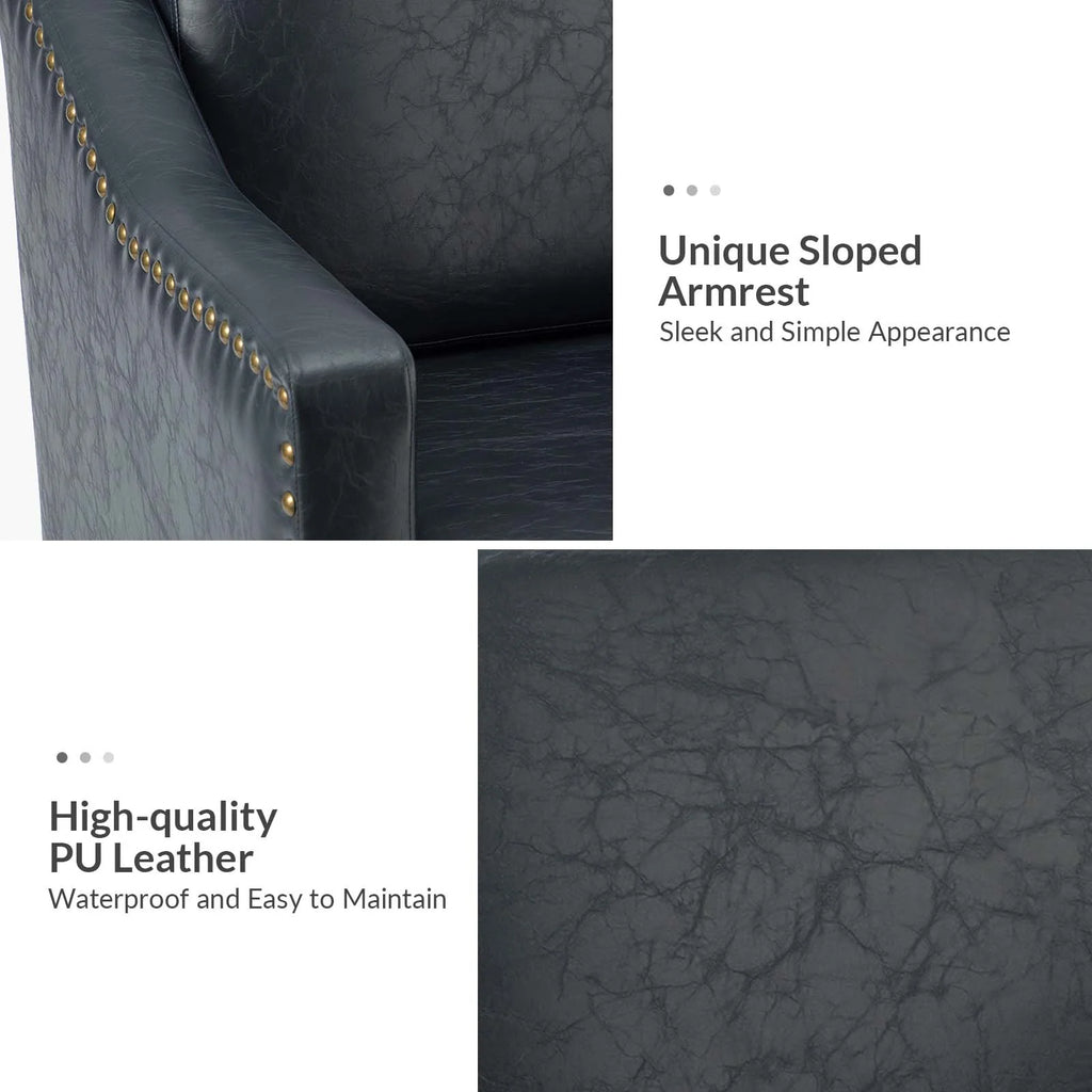 Navy Faux Leather Upholstered Accent Chair Set of 2 G775607