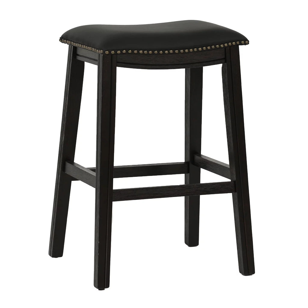 29" Black Faux Leather Saddle Bar Stool Set of 2 X8948