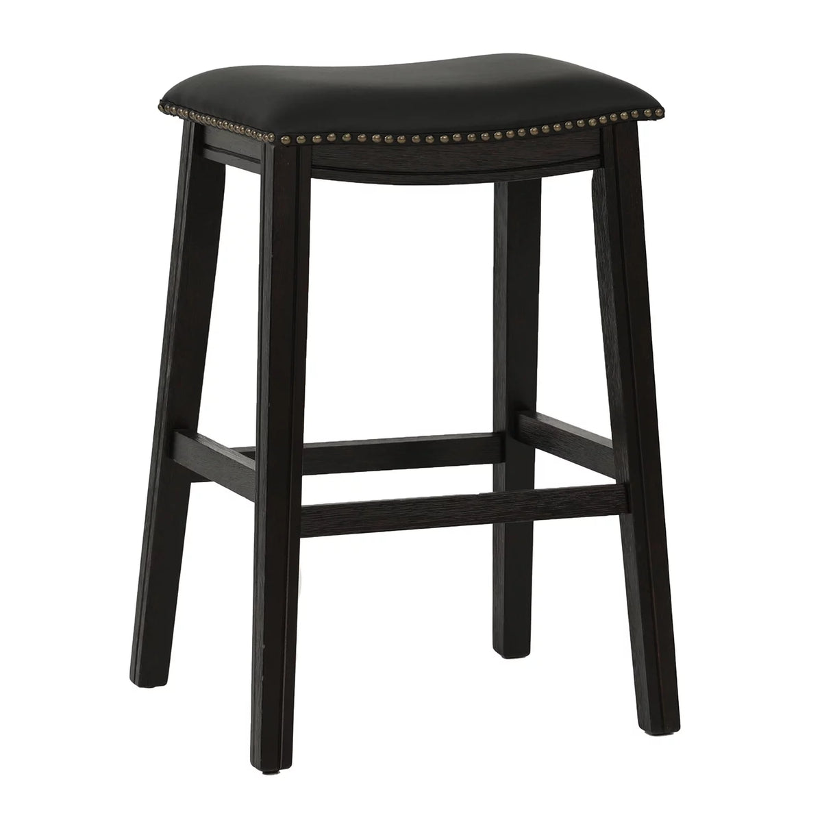 29" Black Faux Leather Saddle Bar Stool Set of 2 X8948