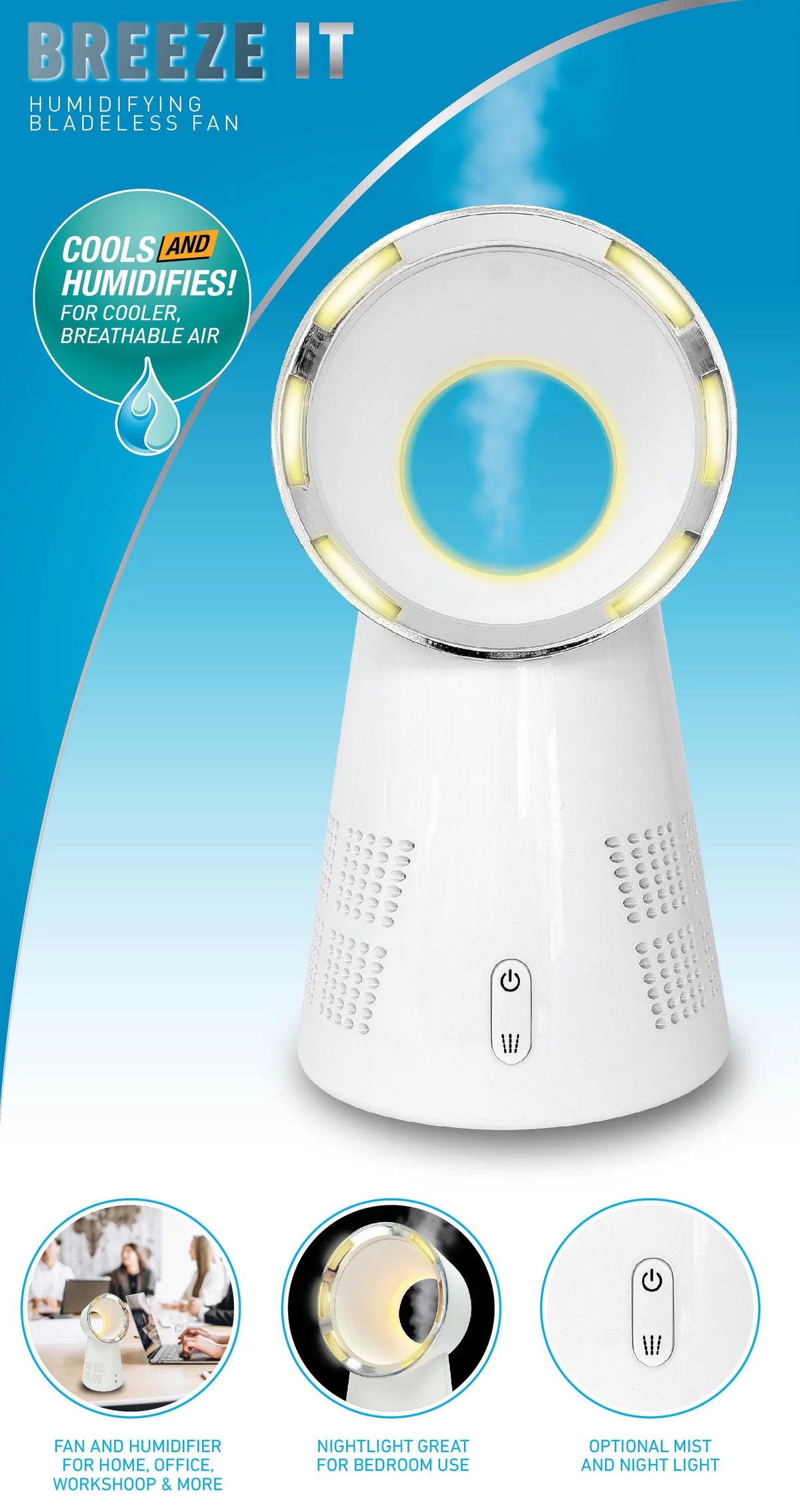 Multispeed Bladeless Fan with LED Nightlight S87004