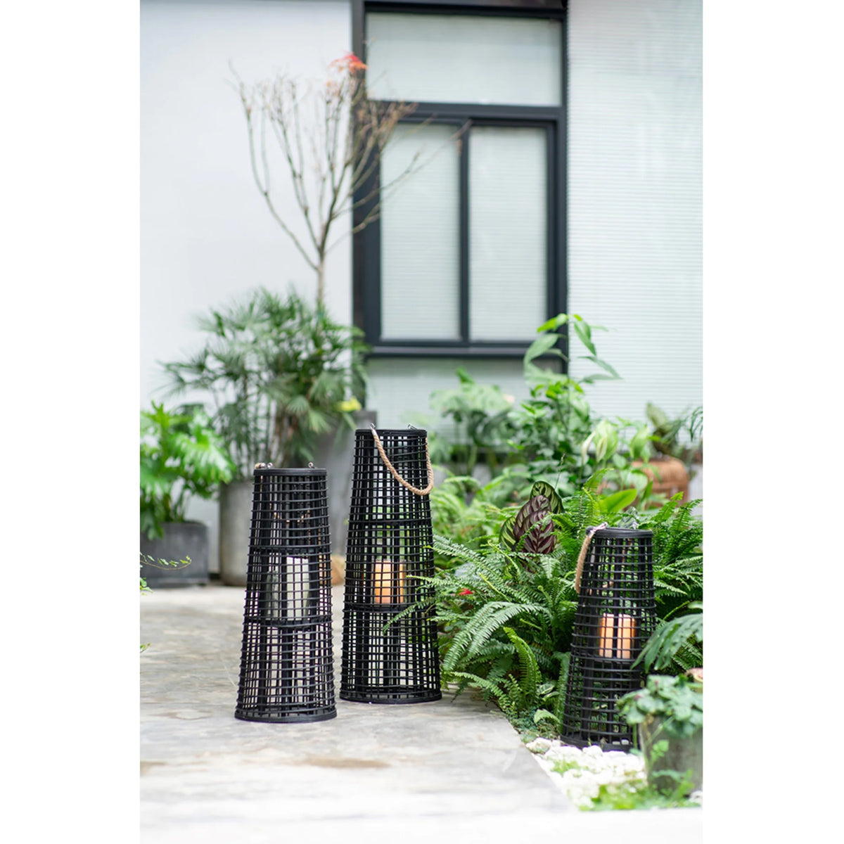 Black Tapered Candle Lantern with Handle L9917