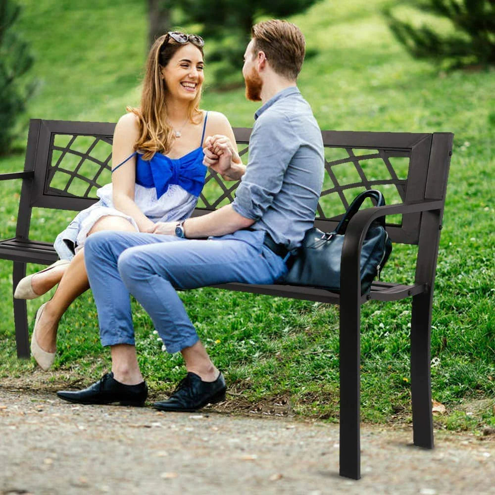Black Outdoor Garden Bench with Armrests B4628