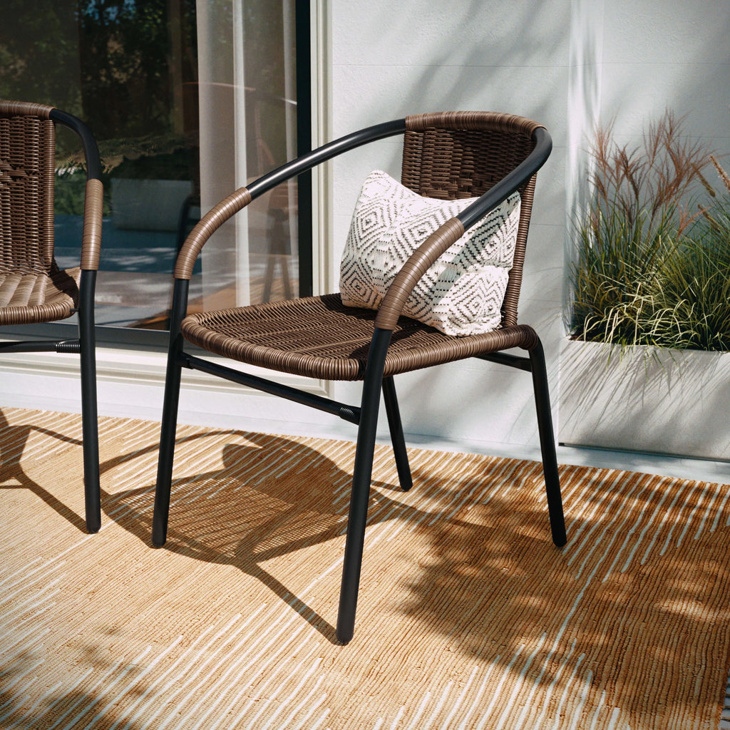 2 Pack Black Rattan Stack Chair G188450