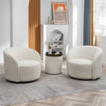 Cream Boucle Swivel Barrel Chair with Round Ottoman Set I670973