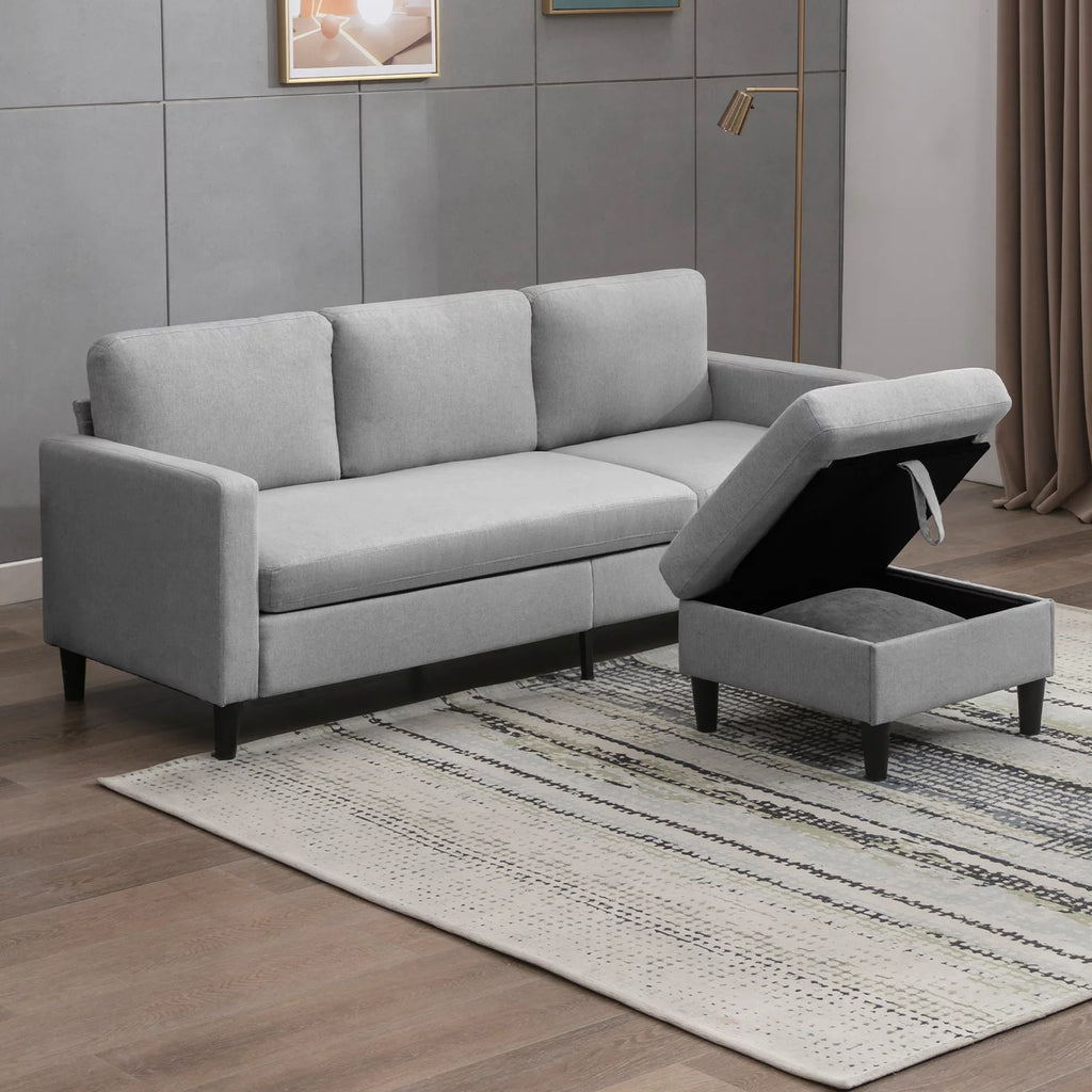 Modern Dark Grey Sectional Sofa with Storage Ottoman L8755
