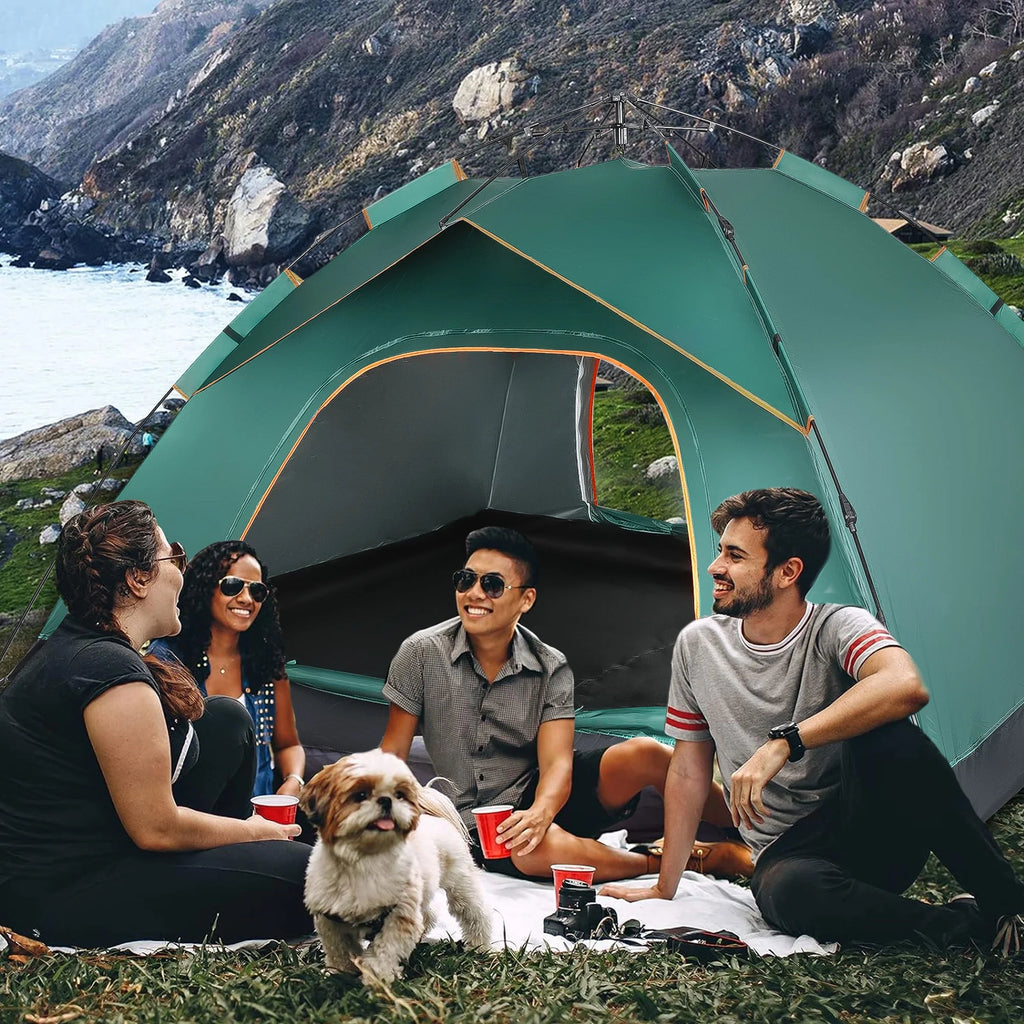4 Person Pop up Camping Tent, Green D596049