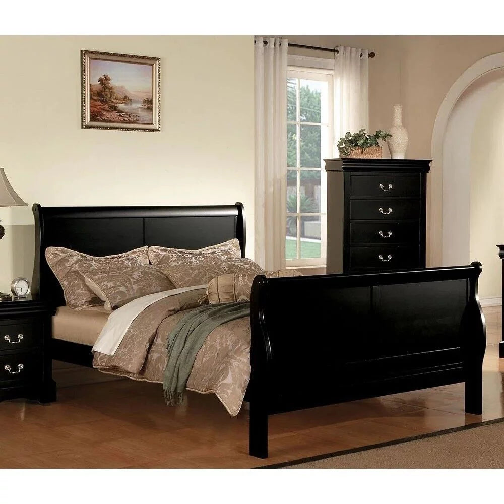 Black Wood Twin Size Panel Bed N435