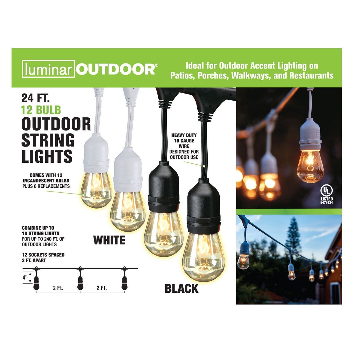 Black 12-Bulb Incandescent String Lights Z9059