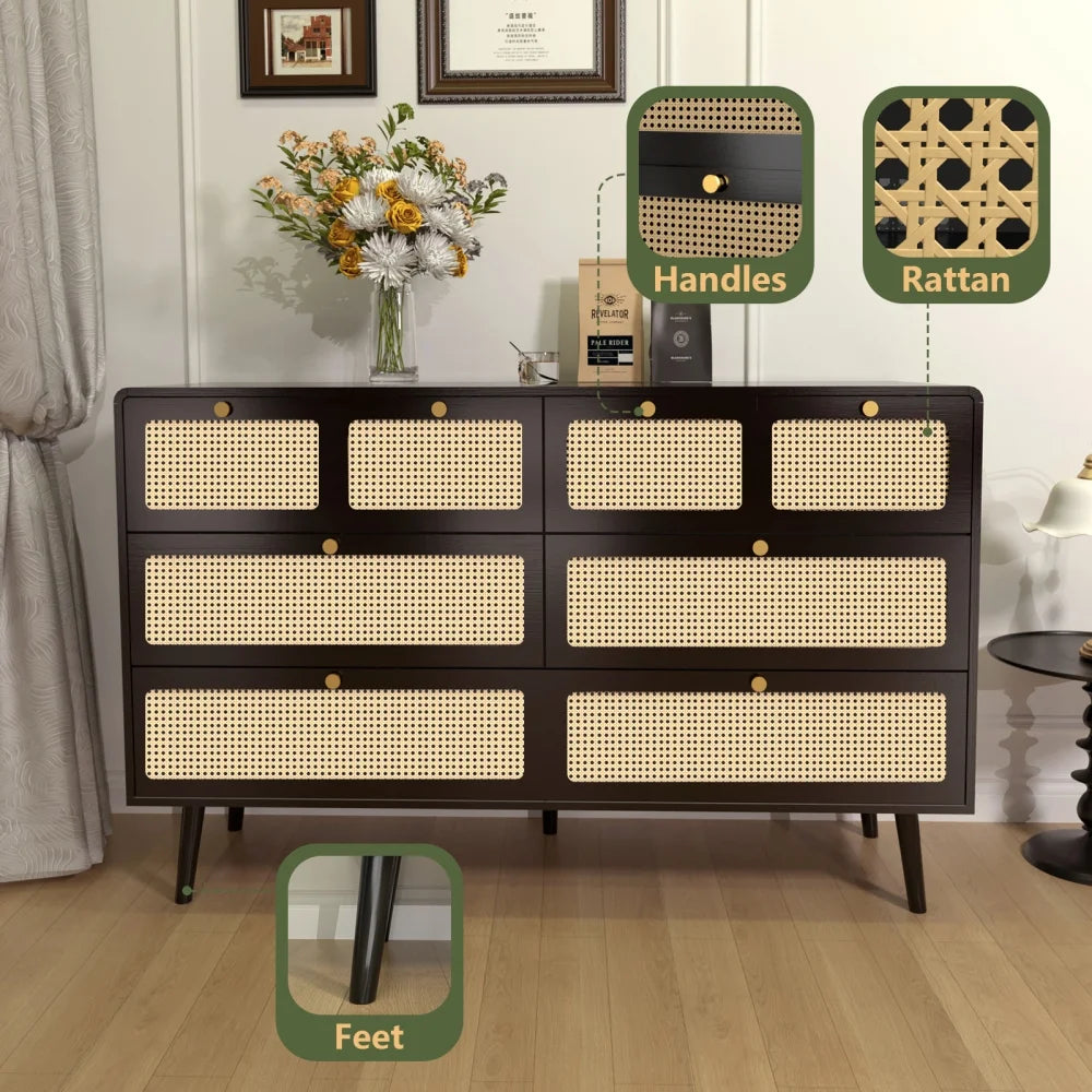 6 Drawer Rattan Wood Dresser L42219