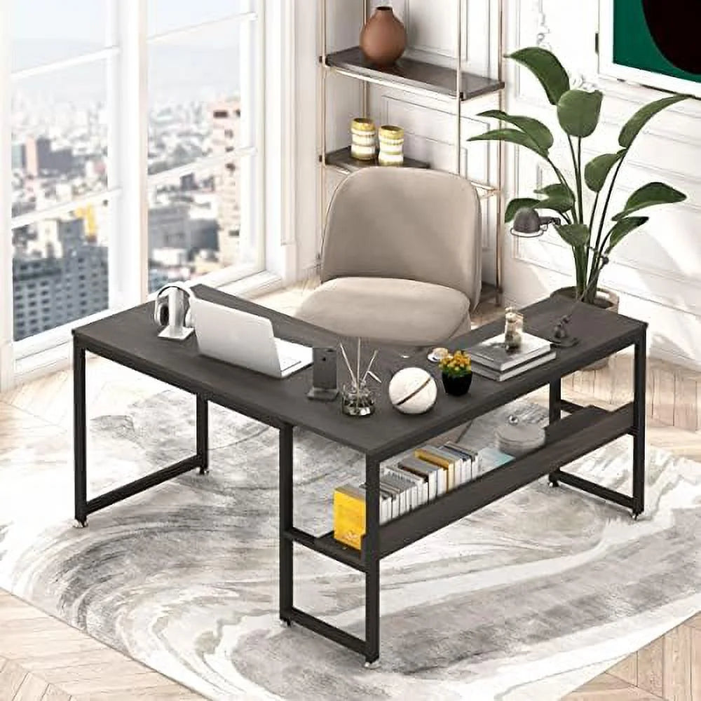 L Shaped Desk 55 inch with Shelves X488