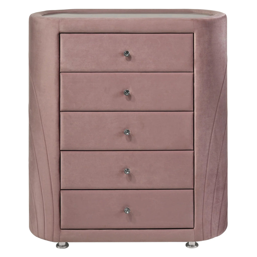 Pink 5 Drawer Velvet Upholstery Chest with Mirror I92524