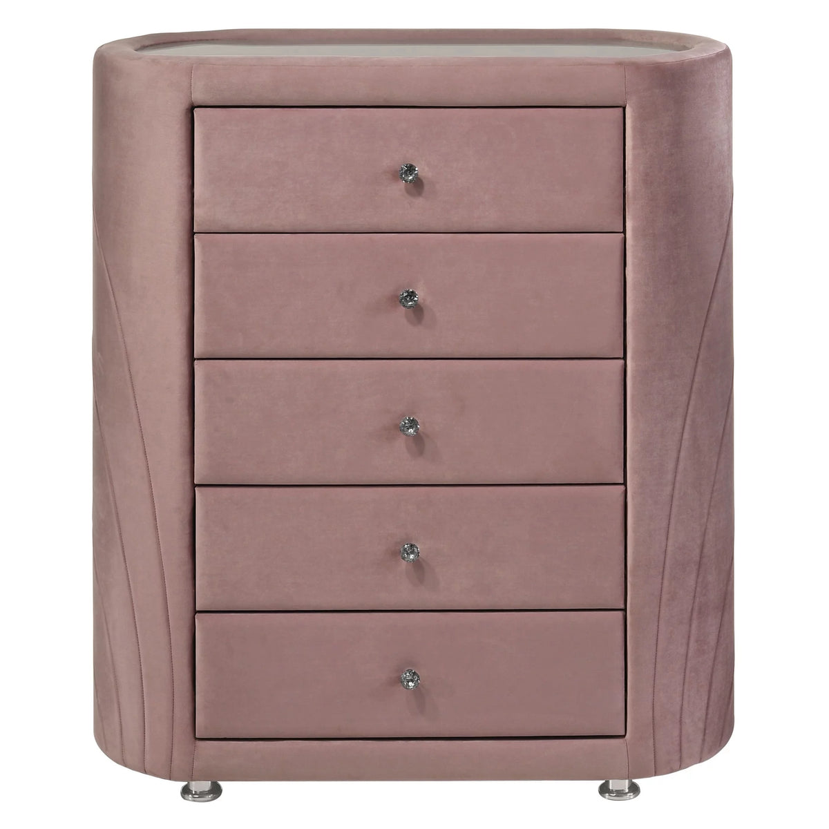 Pink 5 Drawer Velvet Upholstery Chest with Mirror I92524