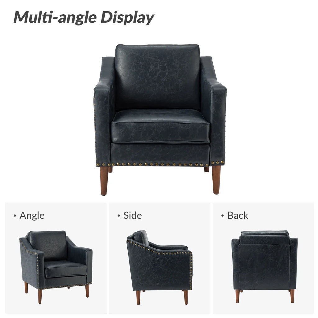 Navy Faux Leather Upholstered Accent Chair Set of 2 G775607