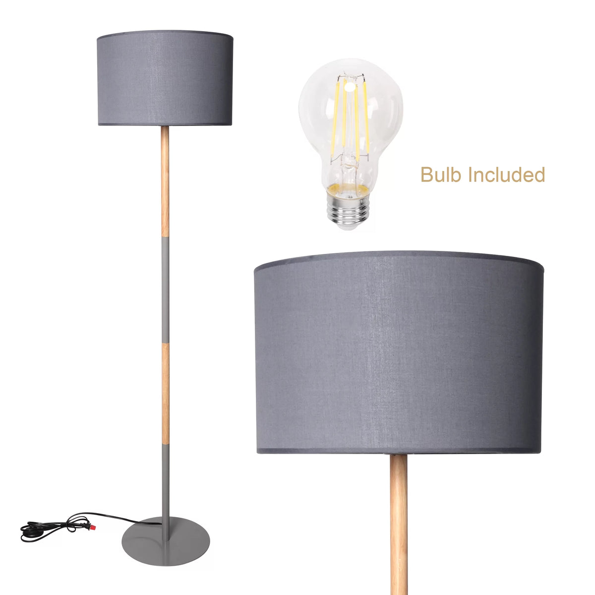 Modern Floor Lamp with 8W LED Bulb, Foot Switch & Fabric Lamp Shade K796