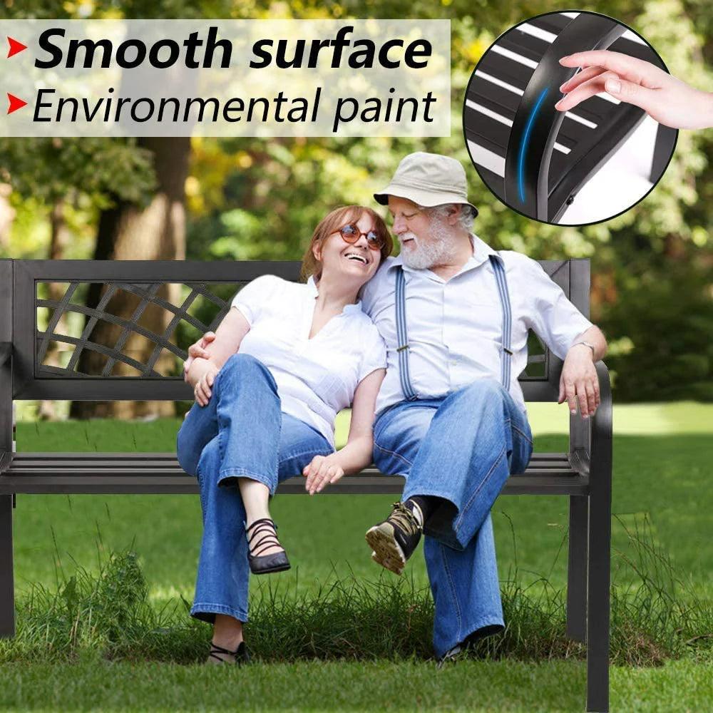 Black Outdoor Garden Bench with Armrests B4628